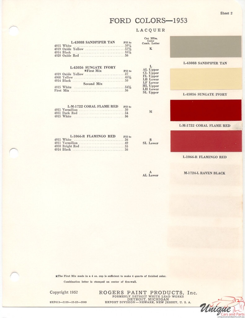 1953 Ford Paint Charts Rogers Pant 2